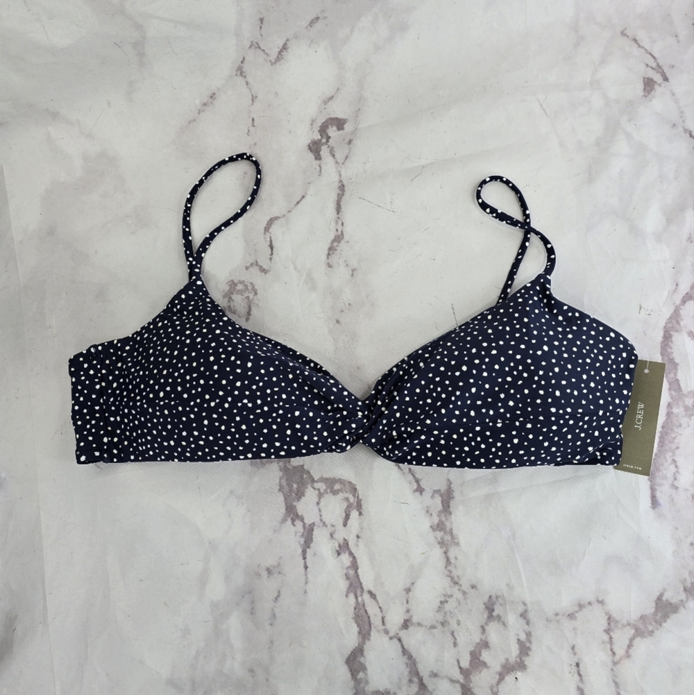 J Crew Swim Top Blue Polka Dot Bikini Tie Twist Strappy Triangle Suit BH536